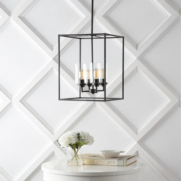 Quinn 8.13" Industrial Farmhouse Iron/Glass LED Pendant - JONATHAN Y